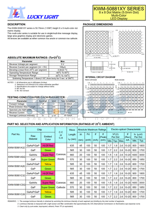 KWM-50881ASG datasheet - 8 x 8 Dot Matrix (5.0mm Dot) Multi-Color LED Display