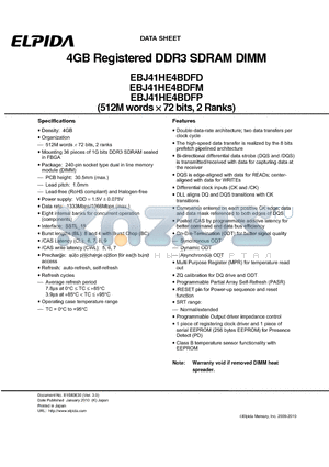 EBJ41HE4BDFP datasheet - 4GB Registered DDR3 SDRAM DIMM