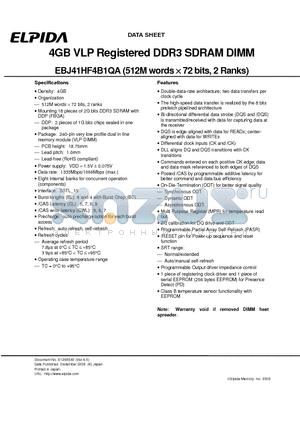 EBJ41HF4B1QA-AE-E datasheet - 4GB VLP Registered DDR3 SDRAM DIMM