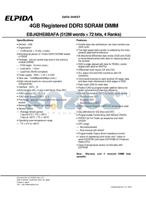 EBJ42HE8BAFA datasheet - 4GB Registered DDR3 SDRAM DIMM