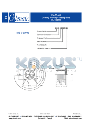 650CS002M24 datasheet - Dummy Stowage Receptacle