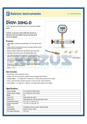 DV0V-30HG-D datasheet - DV0V (Hg / 650 mm Hg Vac) pump