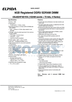 EBJ82HF4B1RA-8C-E datasheet - 8GB Registered DDR3 SDRAM DIMM