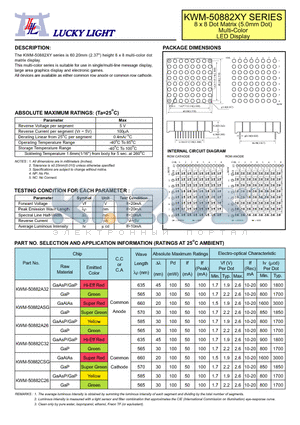 KWM-50882XY datasheet - 8 x 8 Dot Matrix (5.0mm Dot) Multi-Color LED Display