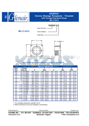 650BS001B20 datasheet - Dummy Stowage Receptacle