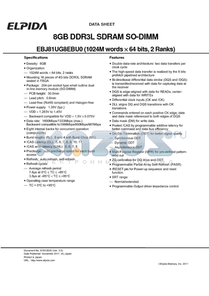 EBJ81UG8EBU0-GN-F datasheet - 8GB DDR3L SDRAM SO-DIMM