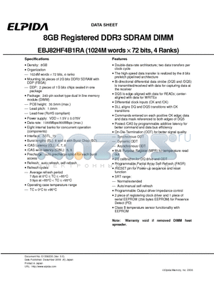 EBJ82HF4B1RA datasheet - 8GB Registered DDR3 SDRAM DIMM