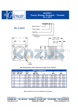 650GS001NF17 datasheet - Dummy Stowage Receptacle