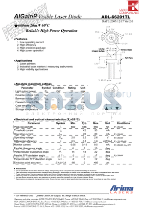 ADL-66201TL datasheet - Visible Laser Diode