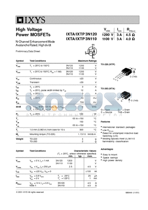 IXTA3N110 datasheet - High Voltage Power MOSFETs