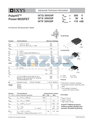 IXTA36N30P datasheet - PolarHT Power MOSFET