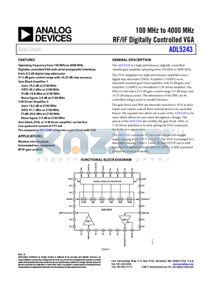 ADL5243 datasheet - 100 MHz to 4000 MHz RF/IF Digitally Controlled VGA