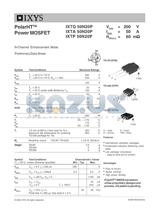 IXTA50N20P datasheet - PolarHT Power MOSFET N-Channel Enhancement Mode