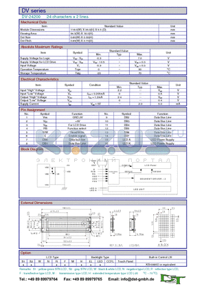 DV24200 datasheet - DV series 24 characters x 2 lines