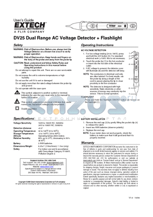 DV25 datasheet - Dual Range AC Voltage Detector  Flashlight