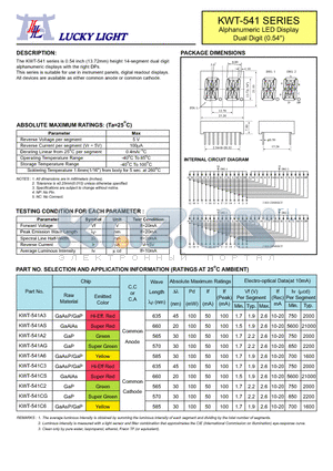 KWT-541 datasheet - Alphanumeric LED Display Dual Digit (0.54)