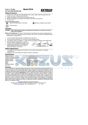 DV30 datasheet - AC VOLTAGE DETECTOR