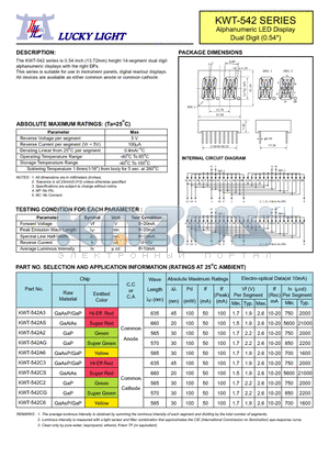 KWT-542 datasheet - Alphanumeric LED Display cDual Digit (0.54)