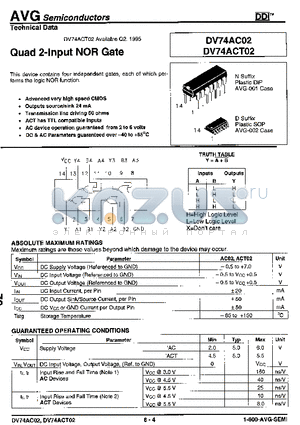 DV74AC02 datasheet - Quad 2-Input NOR Gate