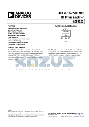 ADL5320 datasheet - 400 MHz to 2700 MHz RF Driver Amplifier