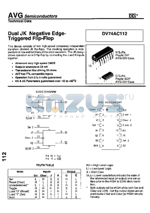 DV74AC112 datasheet - Dual JK Negative edge-triggered flip-flop