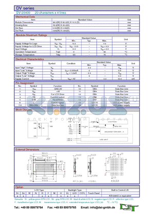 DV20400 datasheet - 20 characters x 4 lines