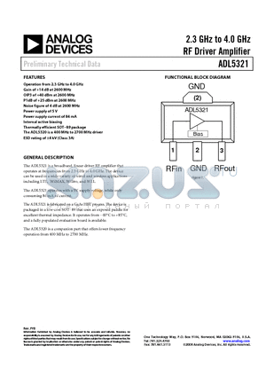 ADL5321 datasheet - 2.3 GHz to 4.0 GHz RF Driver Amplifier