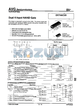 DV74AC20 datasheet - Dual 4-Input NAND Gate