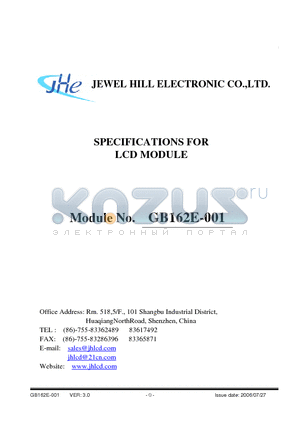 GB162EHGBBMUA-V02 datasheet - SPECIFICATIONS FOR LCD MODULE