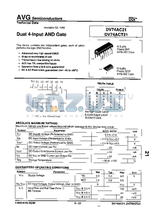 DV74AC21 datasheet - Dual 4-Input AND Gate