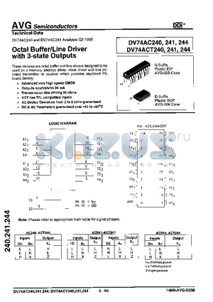 DV74AC240 datasheet - Octal buffer/Line Driver with 3-state Outputs