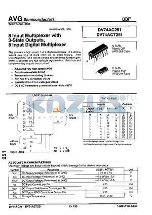 DV74AC251 datasheet - 8 Input Multiplexer with 3-State Outputs, 8 Input Digital Multiplexer