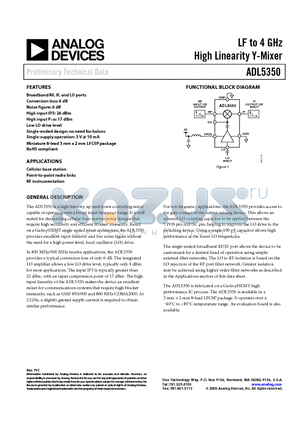 ADL5350 datasheet - LF to 4 GHz High Linearity Y-Mixer