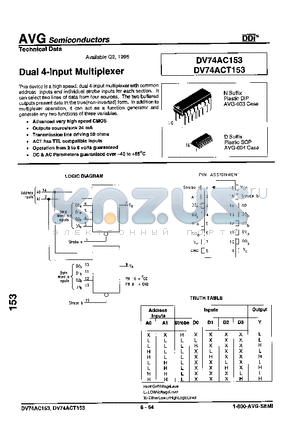 DV74ACT153 datasheet - Dual 4-Input Multiplexer