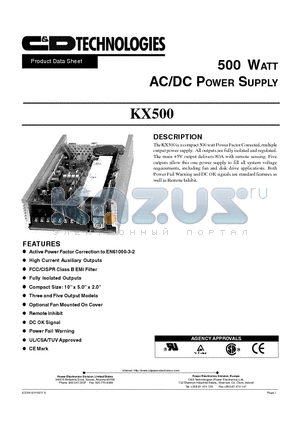 KX500 datasheet - 500 WATT AC/DC POWER SUPPLY