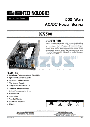 KX500-F3A datasheet - 500 WATT AC/DC POWER SUPPLY