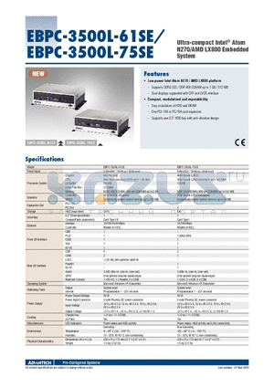 EBPC-3500L-75SE datasheet - Ultra-compact Intel^ Atom N270/AMD LX800 Embedded System