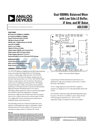 ADL5360XCPZ-WP datasheet - Dual 900MHz Balanced Mixer with Low Side LO Buffer, IF Amp, and RF Balun