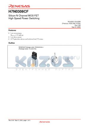 H7N0308CF datasheet - Silicon N Channel MOS FET High Speed Power Switching
