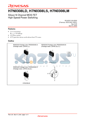 H7N0308LS datasheet - Silicon N Channel MOS FET High Speed Power Switching