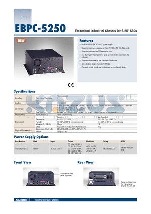 EBPC-5250 datasheet - Embedded Industrial Chassis for 5.25