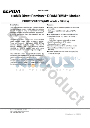 EBR12EC8ABFD-8C datasheet - 128MB Direct Rambus DRAM RIMM Module