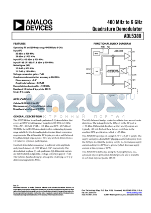 ADL5380 datasheet - 400 MHz to 6 GHz Quadrature Demodulator