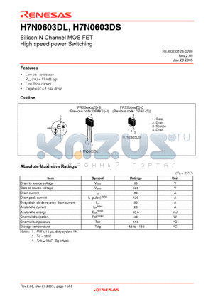 H7N0603DL-E datasheet - Silicon N Channel MOS FET High Speed Power Switching