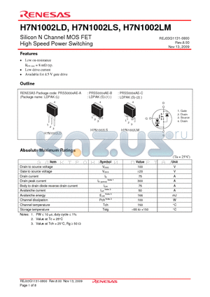 H7N1002LM datasheet - Silicon N Channel MOS FET High Speed Power Switching