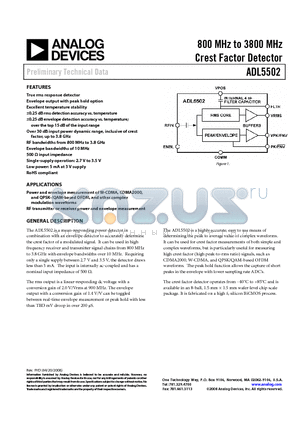 ADL5502ACBZ-P2 datasheet - 800 MHz to 3800 MHz Crest Factor Detector