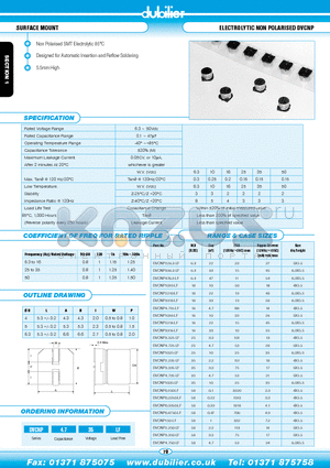 DVCNP4.735LF datasheet - SURFACE MOUNT ELECTROLYTIC NON POLARISED DVCNP