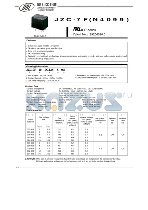 JZC-7F01DC120.6 datasheet - Small size, light weight, Low price. Low coil power consumption