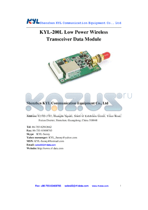 KYL-200L_1 datasheet - Low PowerWireless Transceiver Data Module