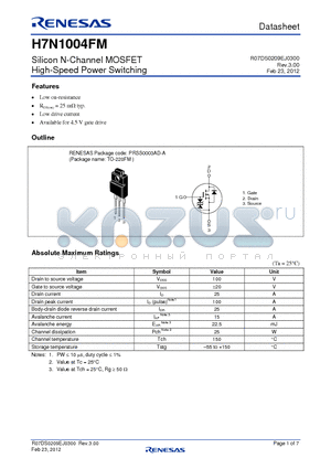 H7N1004FM_12 datasheet - Silicon N-Channel MOSFET High-Speed Power Switching